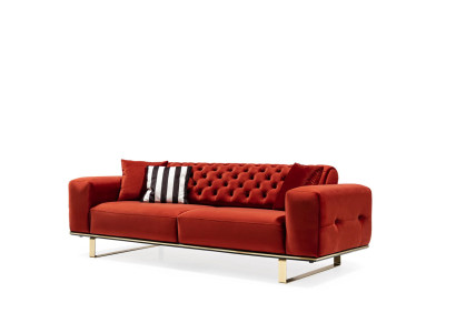 Three Seater Chesterfield Sofa 3 Seater Sofas Red Fabric Living room Luxury